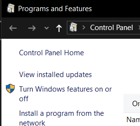 Screenshot of Control Panel Programs & Features