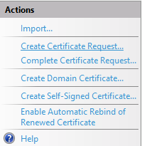 Screenshot of the Create Certificate Request link on Actions bar