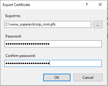 Screenshot of the certificate export