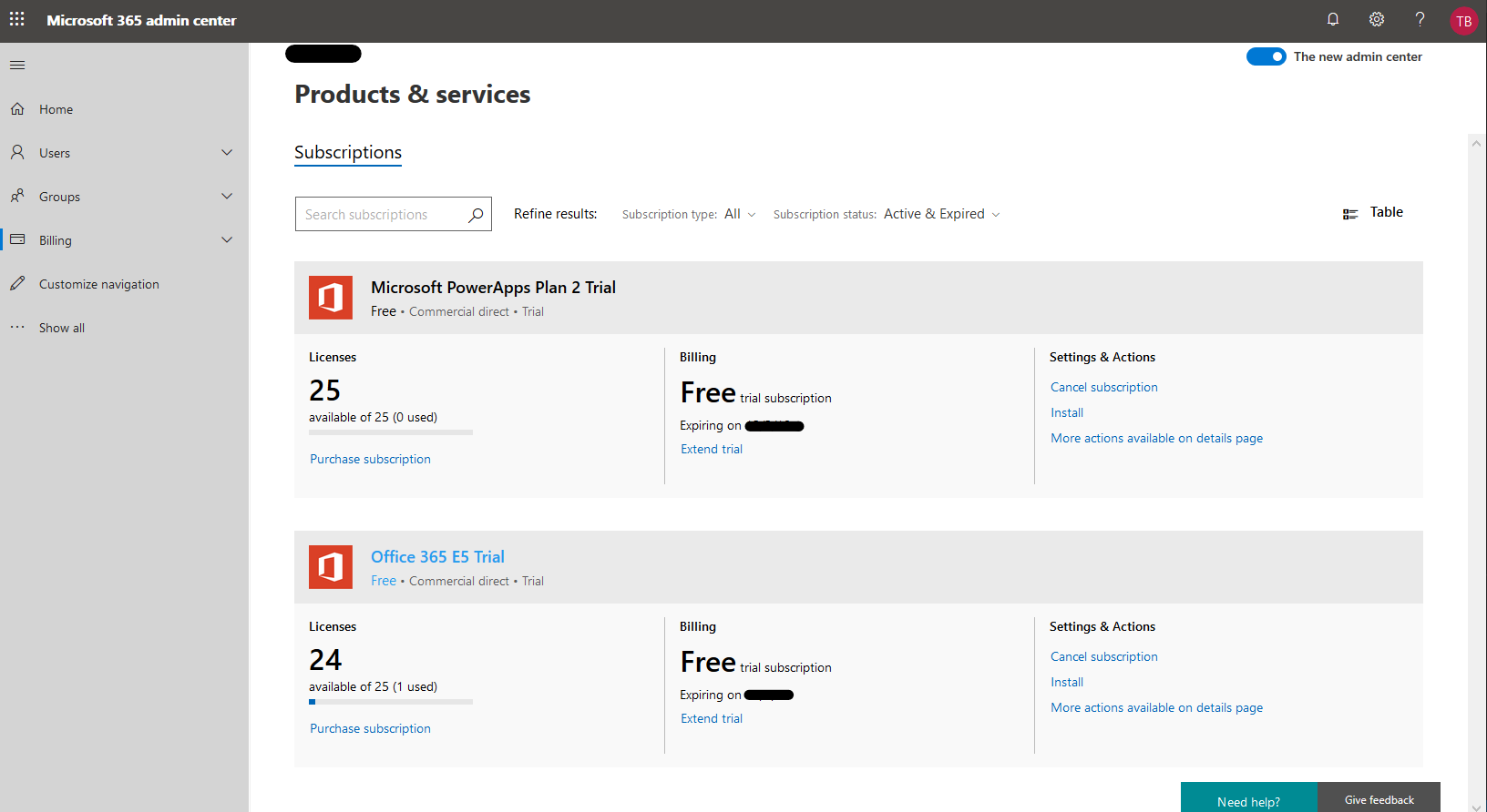 Screenshot of Office 365 trial extension link.