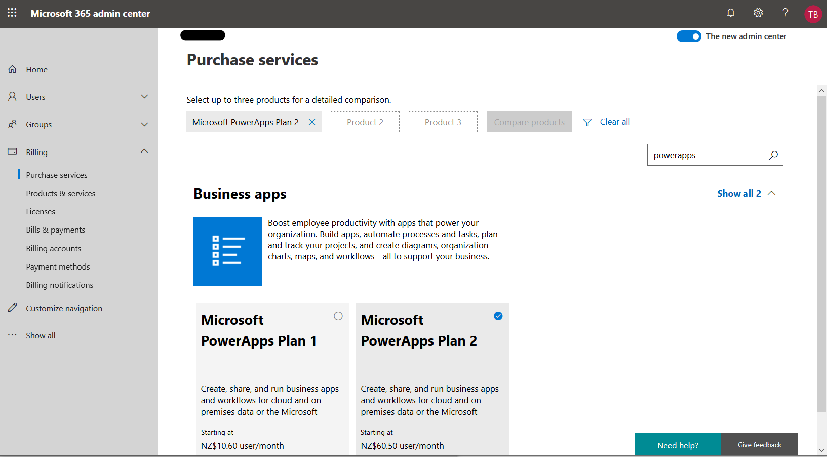 Screenshot of PowerApps trial signup process.