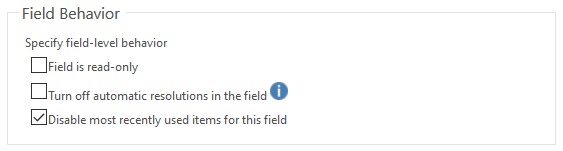Screenshot of the "Disable most recently used items for this field" option.