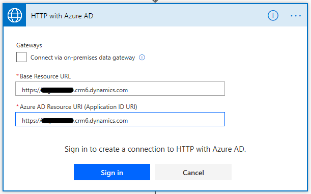 Screenshot of HTTP with Azure AD connection creation