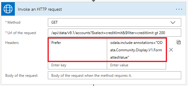 Screenshot of Invoke an HTTP request action